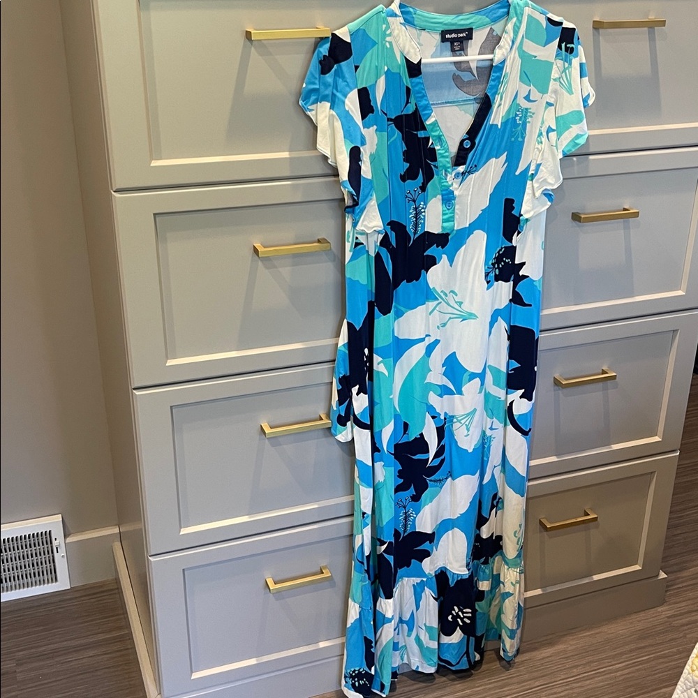 Blue and White Floral Maxi Dress